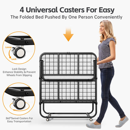 INTERGREAT Folding Bed with Mattress, Roll Away Beds with Mattress for Adults, Single Cot Foldable Rollaway Beds, 75" x 31" Portable Bed for Easy Storage, Strong Frame for Guest Room, Small Apartment