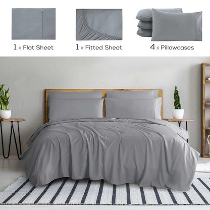 Mueller UltraTemp 6 PC Queen Sheet Set - Ultra-Soft Luxury Series, Cooling & Breathable Hotel Luxury Bed Sheets, Deep Pocket Wrinkle-Free Oeko-TEX, Light Gray
