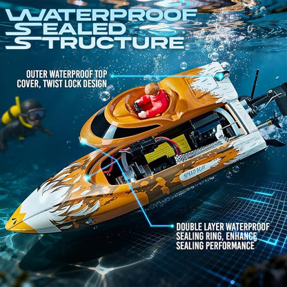 BEZGAR RC Boat 12 inch Self-Righting Remote Control Boat for Kids and Adults 25 KPH Fast RC Speed Boats with 700mAh Battery Ideal Waterproof Toy for Lakes &amp Pools - HJ822 Blue