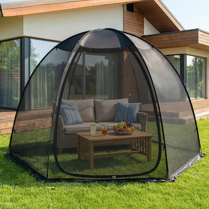 Alvantor® Pop Up Screen House Tent 10x10 FT, Snap-fit Black Mesh Screen Gazebo with Peaked Roof, Portable Screen Room Canopy Shelter with Sandbags for Camping, Backyard, Picnic
