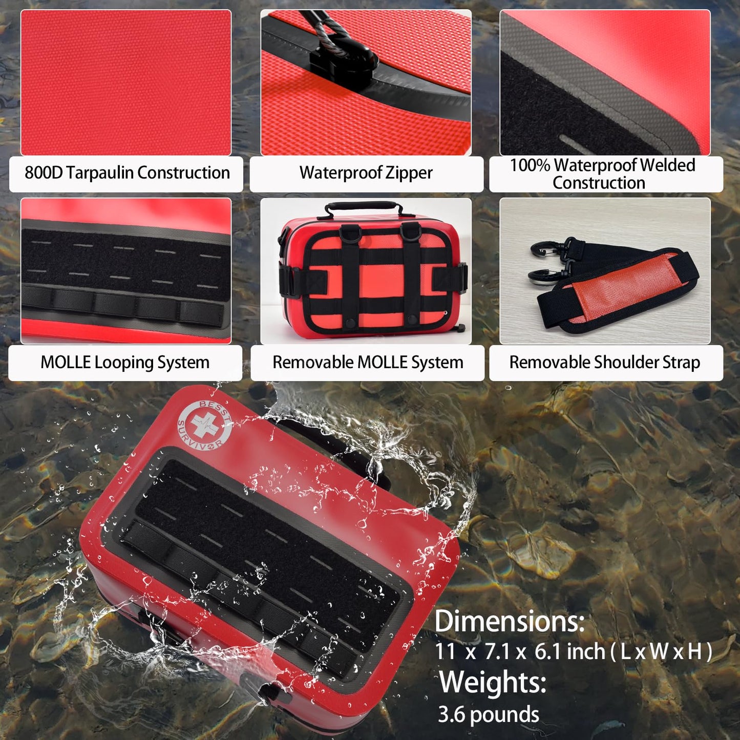 Besst Survivor Waterproof First Aid Kit -Complete Trauma Gear With Labeled Storage, MOLLE System&CPR Kit, Practical Medical Kit For Boating, Marine, Camping, Hurricane, Vehicle And Household Emergency
