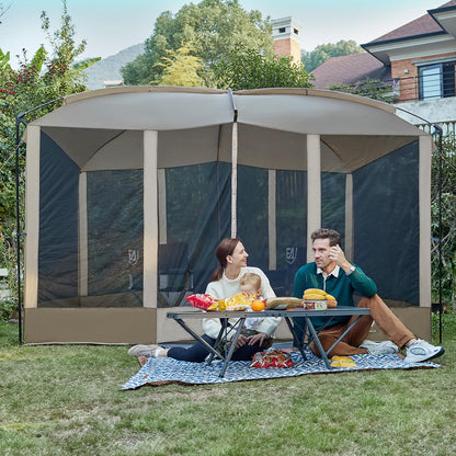 EVER ADVANCED Magnetic Screen House Room 11x9ft, Hands-Free Entry,Screenhouse with Sun Protection for Camping&Picnic, 11x9ftCamping Tent Canopy Shelter with Mesh, Brown