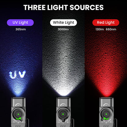 sofirn ST2 Multi-Light Rechargeable Flashlight, 3000 Lumens White Light with 660nm Red & 365nm UV, USB-C Charging, 90° Rotating Head, Magnetic Tail & Large Clip, IPX6 Waterproof for Work & Outdoor