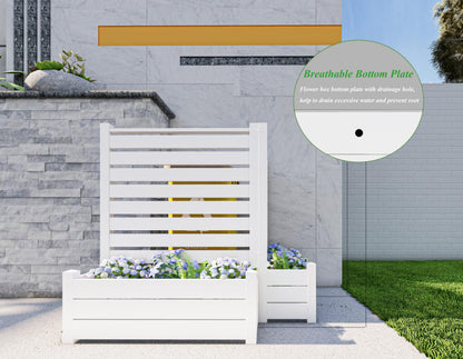 Qikdesign No-Dig Air Conditioner Fence 36""W X 45""H White Vinyl Privacy Fence with Planter Box for Trash Can Pool Equipment (2 Panels), VPFS3645-ND