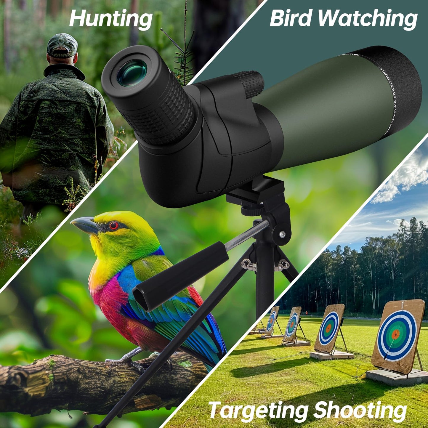 Aurosports 25-75X80 Spotting Scope with Tripod - BAK4 High Definition Waterproof Spotter Scope for Target Shooting Hunting Bird Watching, Scopes with Carrying Bag and Scope Phone Adapter (Green)