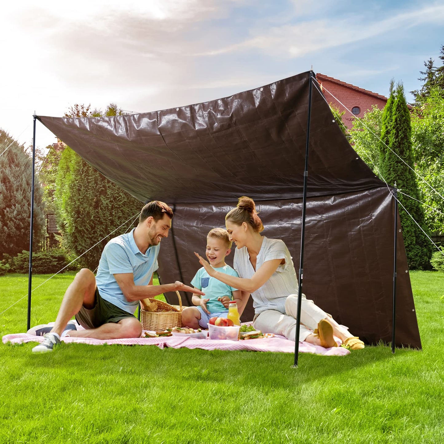 VEVOR Tarp 20x40 ft 16 Mil Extra Thick, Waterproof Poly Plastic Tarps Cover, Multi-Purpose Outdoor Tarpaulin with Grommets & Reinforced Edges for Truck, RV, Boat, Camping (Brown)