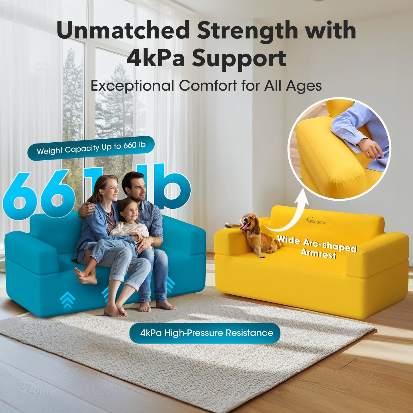 Inflatable Couch for Camping with Built-in Pump, Portable Blow Up Sofa, Multifunctional Inflatable Furniture has High-Pressure Resistant Fabric Suitable for Backyard Beach Music Festival Party (Blue)