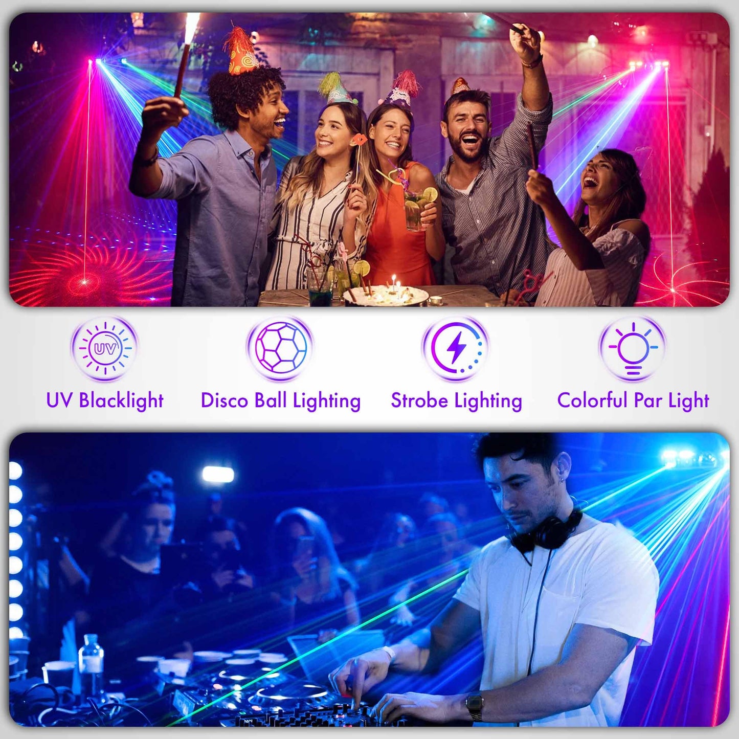 ENDYSHOW DJ Light with Stand,7IN1 DJ Disco Party Light with Stand&Carry Bag RGB Par Lights,Rotating Ball,Strobe,UV Lighting by DMX Sound Activated Remote Control for Parties Gig Bar Stage