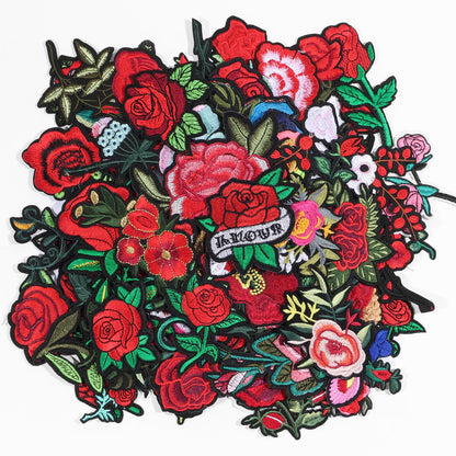 60Pcs Flower Embroidered Patches Random Assorted Styles Iron on Patches Rose Flower DIY Sew Applique Repair Patch for Clothes DIY Accessories