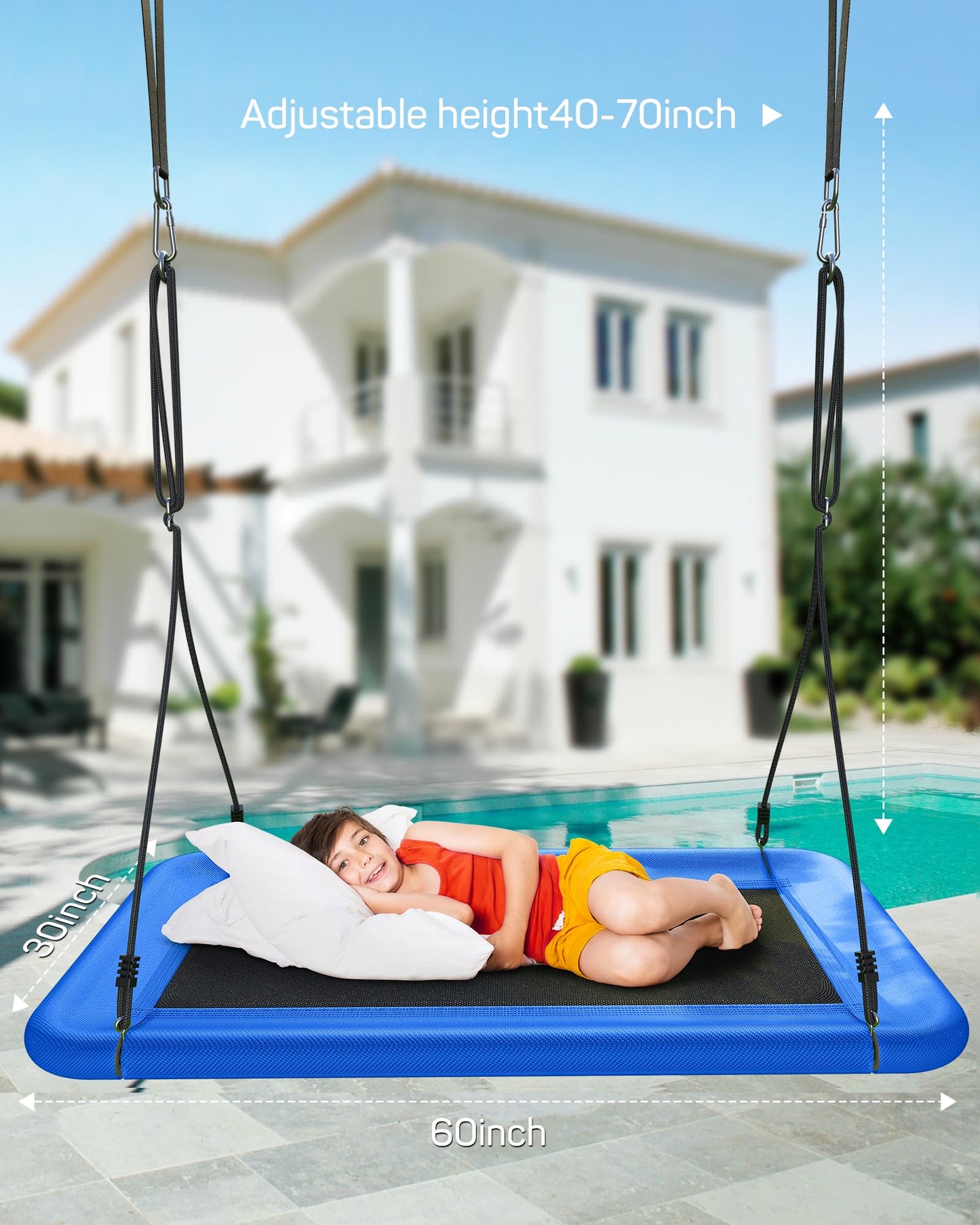 Everyfun 60" Tree Swing for Kids and Adults, 700lbs Capacity, Waterproof Rectangle Platform Swing with Adjustable Straps for Outdoor & Indoor Use-Ocean Blue