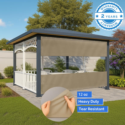 Covers & All Vinyl Outdoor Curtains for Patio Waterproof – 12 oz Outdoor Clear Panel Curtains, Gazebo Curtains with Brass Grommets for Pergola, Porch & Patio Walls for Winter (8 x 12 ft, Beige)
