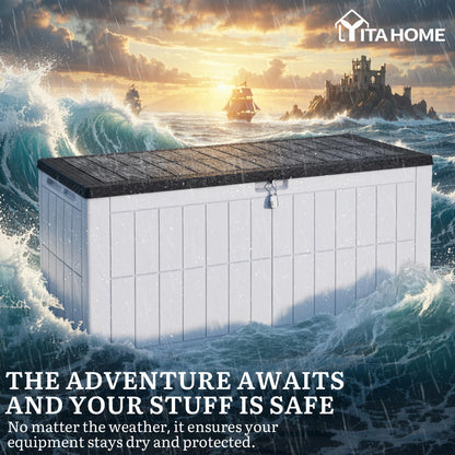 YITAHOME 134 Gallon Large Outdoor Storage Box with Lock, Waterproof Resin Deck Box w/Hydraulic Piston for Garden Tools, Pool Accessories & Cushions(Black & Grayish-White)