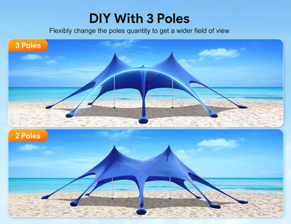 Osoeri Beach Tent, 20 x 13ft Camping Sun Shelter UPF50+ with 8 Sandbags, Sand Shovels, Ground Pegs & Stability Poles, Shade Canopy for Trips, Fishing, Backyard Fun or Picnics, Blue