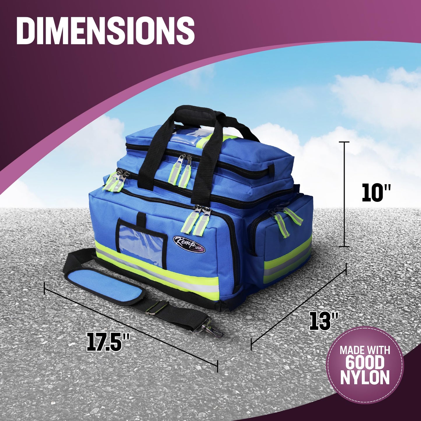 Kemp USA Large Trauma EMS Bag Royal Blue Emergency Medical Equipment Storage for EMT First Responders 600D Nylon Multi Compartment First Aid and Preparedness Gear Carrier
