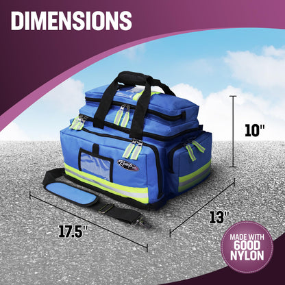 Kemp USA Large Trauma EMS Bag Royal Blue Emergency Medical Equipment Storage for EMT First Responders 600D Nylon Multi Compartment First Aid and Preparedness Gear Carrier