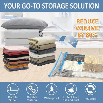 Cozy Essential Vacuum Storage Bags, 80% Compression Vacuum Seal Space Saver Plastic Packaging Bags for Clothes, Blankets, Pillow, Bedding, Comforters, Sealer Clothing Storage,16 Combo
