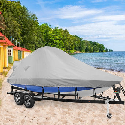 Mionovity Wake Tower Boat Cover, Wakeboard Tower Boat Cover - 900D Marine Heavy Duty Waterproof Boat Cover, Fits Fits V Hull Runabout Ski-Boats, 23-25ft, Gray