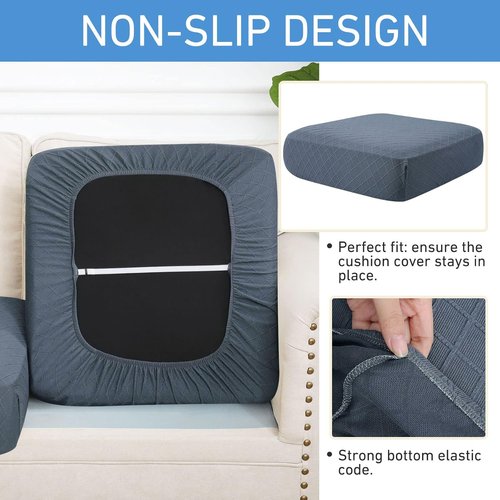 Hyha Outdoor Couch Cushion Covers - Washable Jacquard Diamond Lattice | 3-Piece Grey Set for Indoor/Outdoor Use