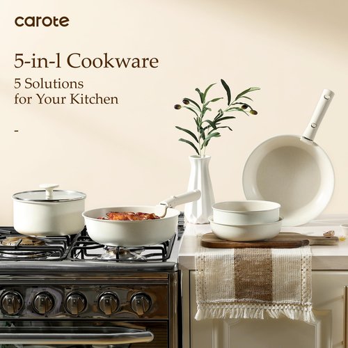 CAROTE 19pcs Pots and Pans Set, Nonstick Cookware Set Detachable Handle, Induction Kitchen Cookware Sets Non Stick with Removable Handle, RV Cookware Set, Oven Safe