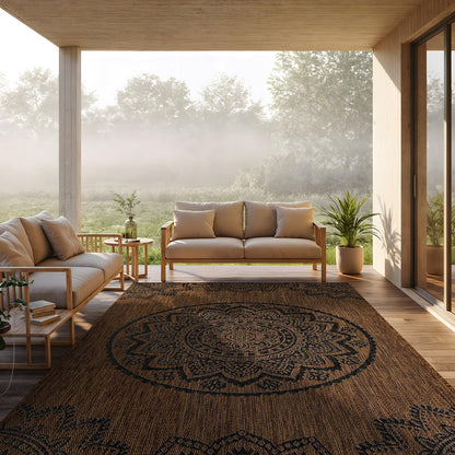 CAMILSON Outdoor Rug 8x10 Modern Area Rugs for Indoor and Outdoor Patios and Porches - Waterproof Washable Non-Shedding Easy-to-Clean Outside Carpet (8 x 10 Medallion - Gold/Black)