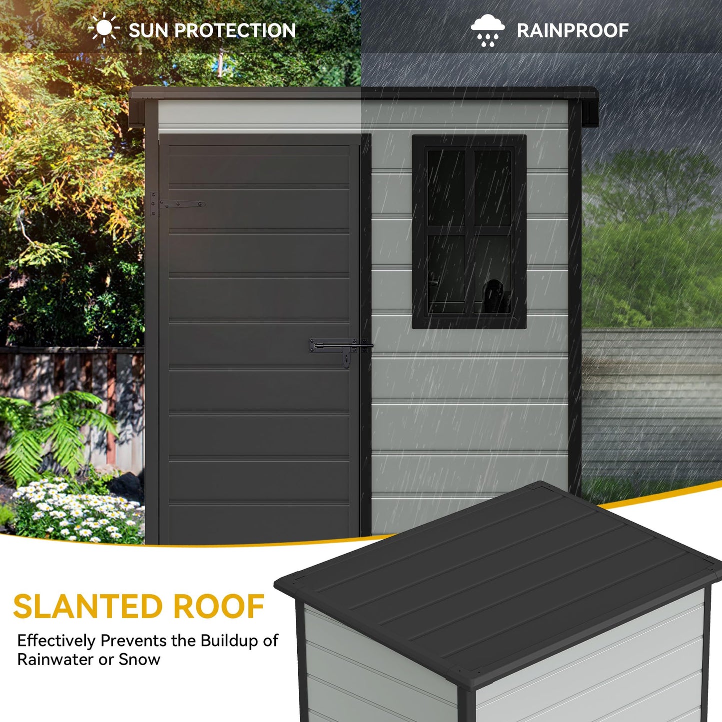 DWVO 5x3ft Resin Outdoor Storage Shed with Floor, Waterproof Lockable Storage Shed with Window, Plastic Outside Tool Storage for Garden, Backyard Patio