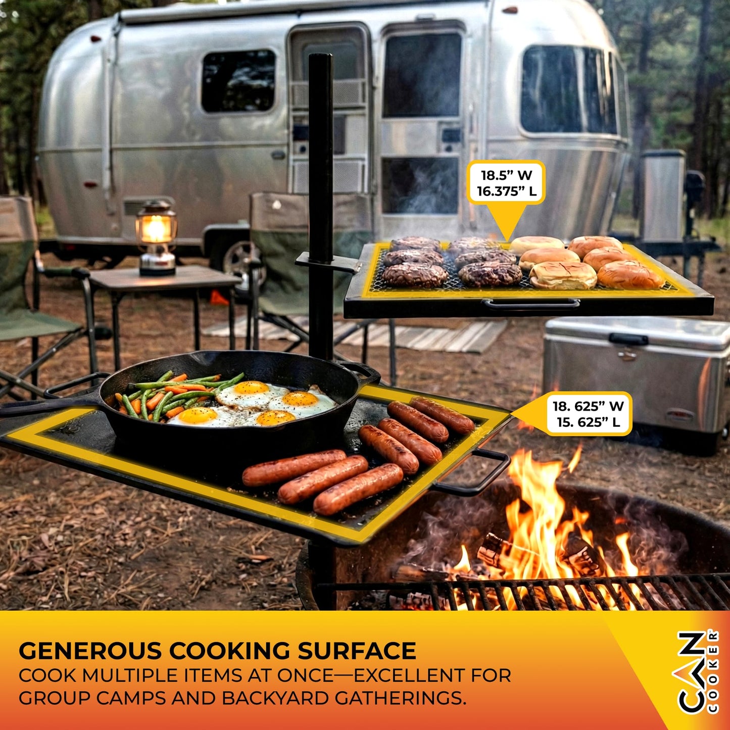 GameMaker Open Fire Cooking Grill – Portable Campfire Grill for Open Flame Cooking, Firepits, Outdoor Fire Rings & Camping – Heavy-Duty, Easy Setup & Adjustable Height