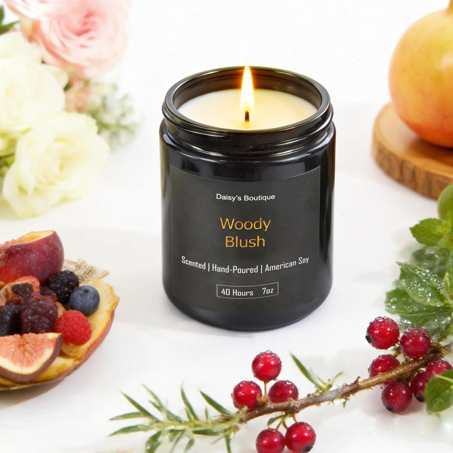 Scented Candles for Home Aromatherapy Candle Gift Present Set Soy Wax Long Lasting Gift Birthday Mother's Day Thanksgiving 3 Pack ((Sandalwood + Woody Blush + BlackCedarJuniper) Black Glass Jar)