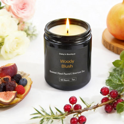 Scented Candles for Home Aromatherapy Candle Gift Present Set Soy Wax Long Lasting Gift Birthday Mother's Day Thanksgiving 3 Pack ((Sandalwood + Woody Blush + BlackCedarJuniper) Black Glass Jar)
