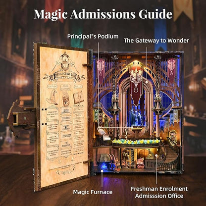 DIY Dollhouse Book Nook Kit with LED Light for Teens and Adults (Magic Admissions Guide)