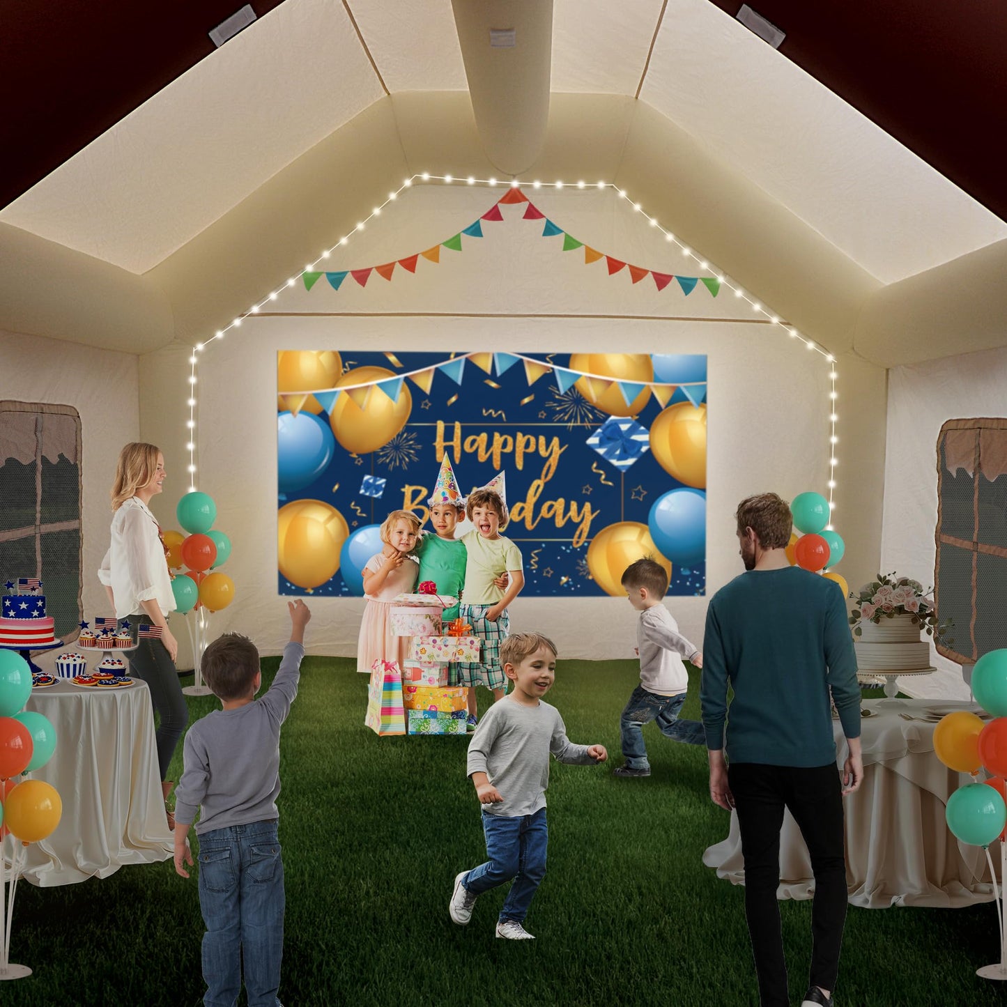 Easyair Inflatable Tent 167" x 152" x 93" Portable Kid Tent with 470W Blower, Inflatable Camping Tent Play Tent for Outdoor Backyard Birthday Party Playhouse for Kids