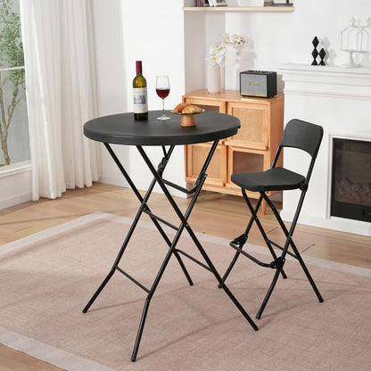 GlowitLian 32" Round Folding Table, Portable Bar Height Folding Table with Detachable Legs, Round Foldable Table with HDPE Top for Standing Parties, Balcony, Event, Indoor Outdoor Use (Black, 2 Pack)