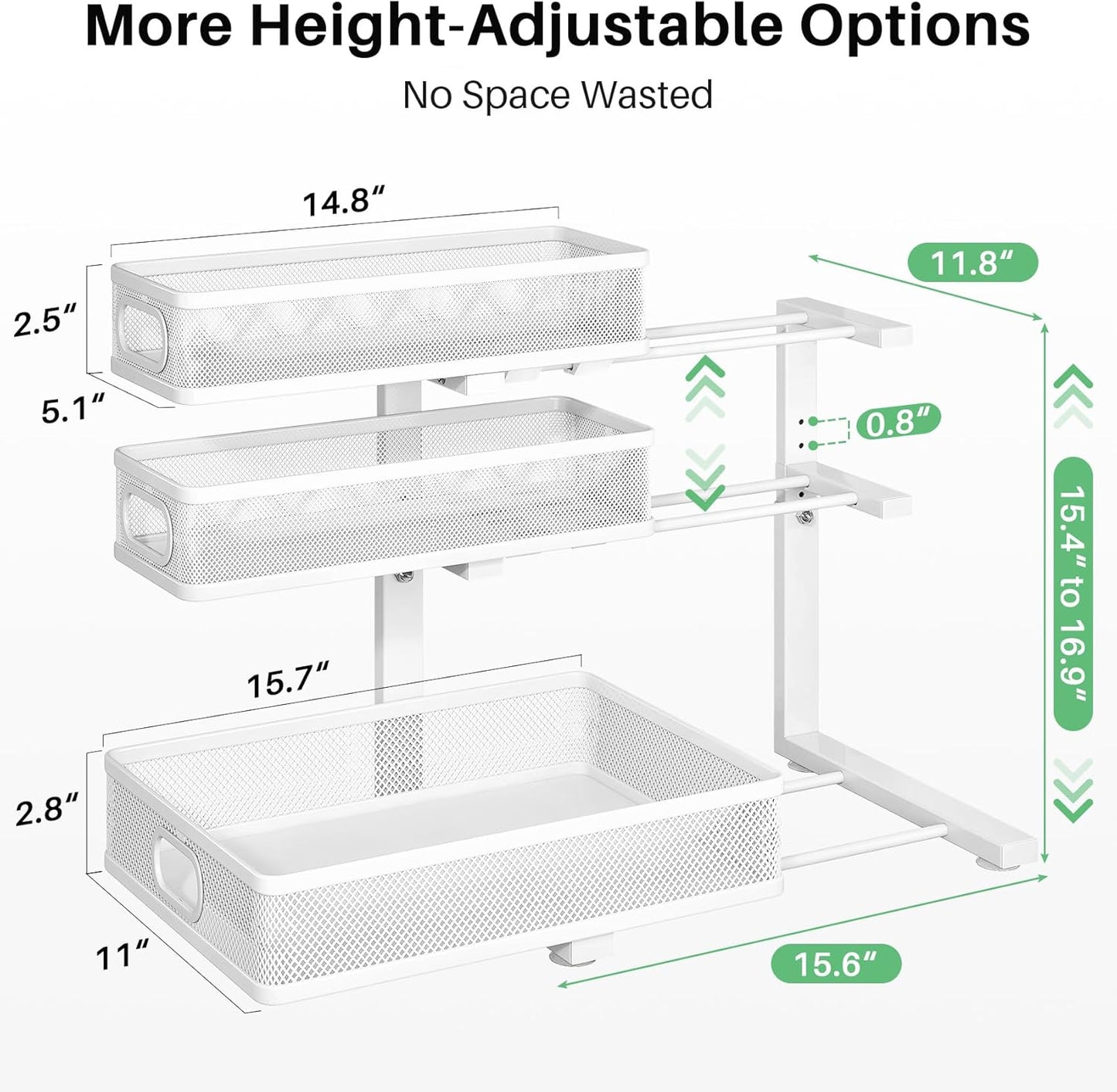 Kitstorack Under Sink Organizer - 2-Pack Adjustable Metal Cabinet Shelf | Slide-Out Storage for Kitchen & Bathroom