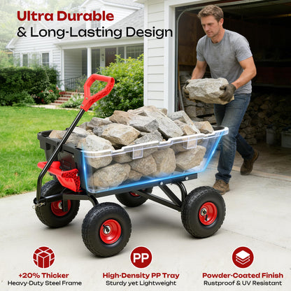 Autodaya 900LB Garden Dump Cart, 2026 Upgraded Heavy Duty Wheelbarrow Cart with 10" Non-Slip Pneumatic Tires & Quick-Release System, 4-Wheel Steel Frame Wagon for Transportation in Yard, Farm, Garden