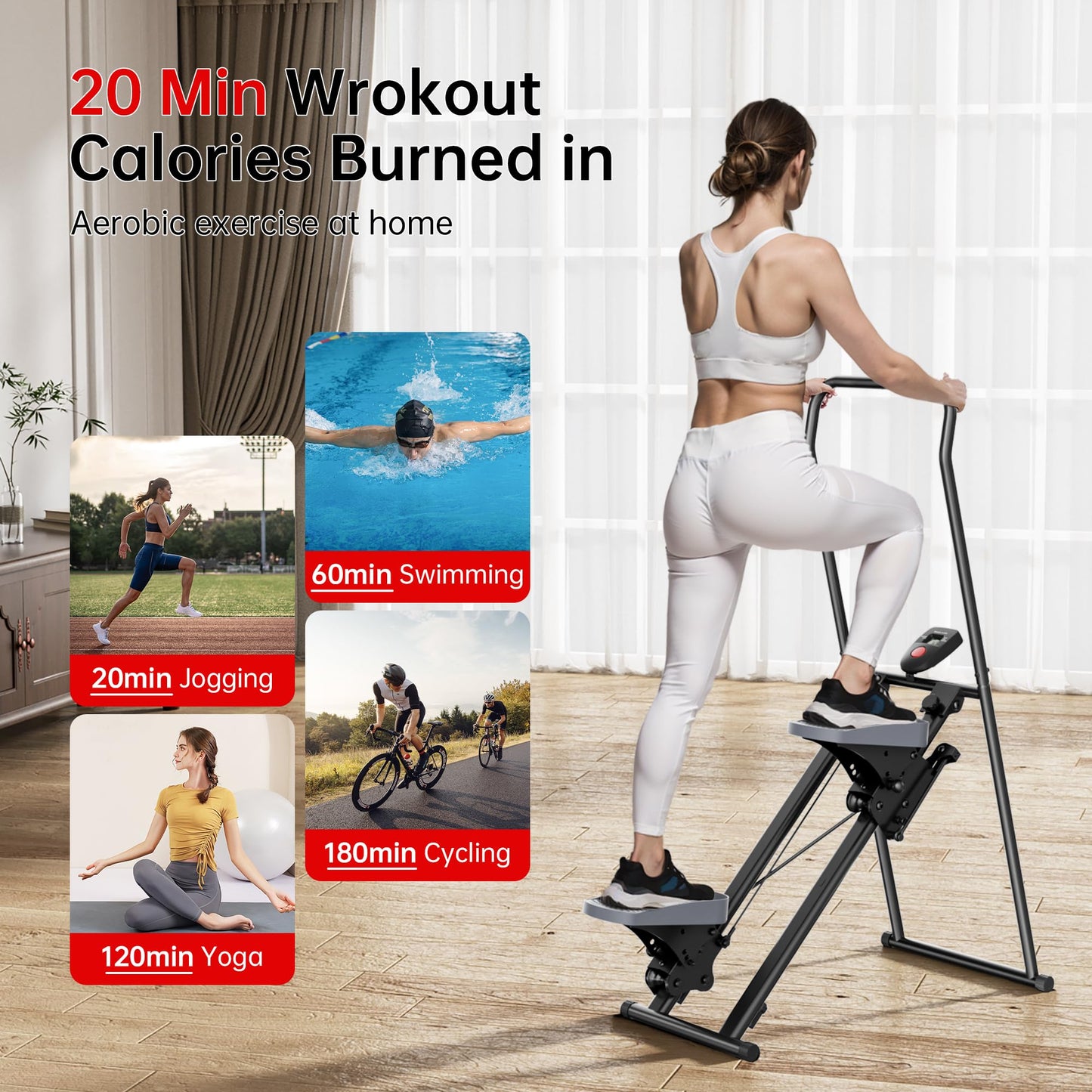 Upgraded seanleecore Stair Stepper Machine for Home with Device Holder & Silicone Floor Mat, Extra-Long Non-Slip Pedals Vertical Climber Exercise Machine