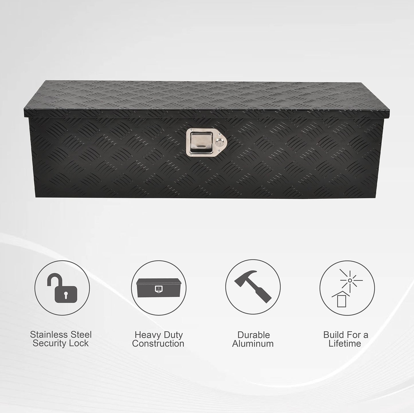 FGJQEFG 39 Inch Aluminum Heavy Duty Truck Bed Tool Box Truck Car Outdoor Trailer Pickup Toolbox, RV Storage Organizer Trailer Storage Tool Box w/Lock & Keys, 5 Bar Tread, Black (39"X13"X10")