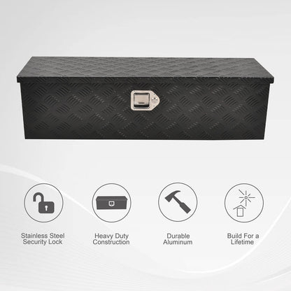 FGJQEFG 39 Inch Aluminum Heavy Duty Truck Bed Tool Box Truck Car Outdoor Trailer Pickup Toolbox, RV Storage Organizer Trailer Storage Tool Box w/Lock & Keys, 5 Bar Tread, Black (39"X13"X10")