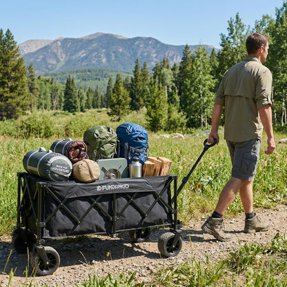 FUNDANGO Heavy Duty Collapsible Wagon 47" L x 24" W, 300L Large Capacity Foldable Cart with Big All-Terrain Wheels for Camping, Beach, Garden & Shopping
