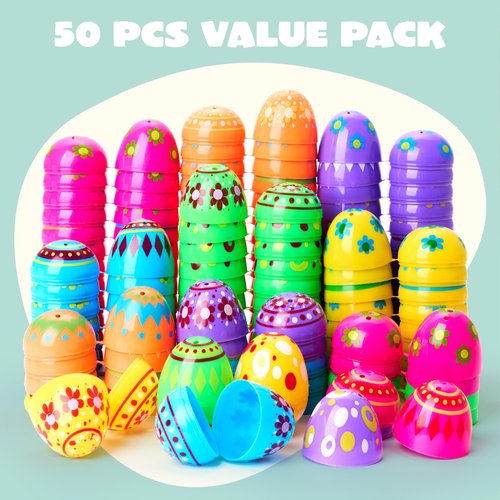 JOYIN 200 Pcs Plastic Printed Bright Easter Eggs 2.3" Tall for Easter Hunt, Basket Stuffers Fillers, Classroom Prize Supplies, Filling Treats and Party Favor