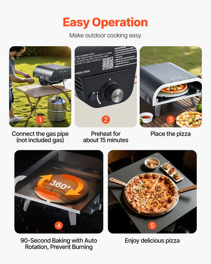 VEVOR Propane Outdoor Pizza Oven, 12 in Auto Rotating Propane Gas Pizza Ovens, Portable Pizza Cooker with Electric Rotation System, Carry Bag, Pizza Maker for Outside Backyard Patio Camping, Black