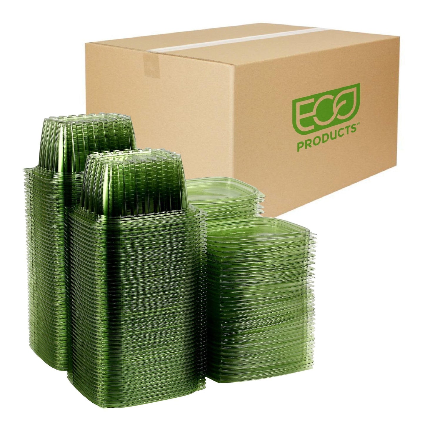 ECO PRODUCTS Compostable 16oz Rectangular Deli Containers With Lids, Case of 300, Veridian Clear Green Meal Prep, Made from PLA, A Renewable Material Made from Plants, One Lid Fits All