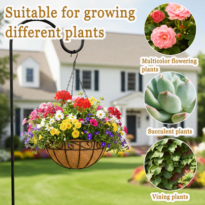 SMYAXUNW 4 Pack Hanging Planters 14 Inch Metal Hanging Planter Basket Flower Pots with Coco Coir Liners Round Wire Plant Holder with Chain for Indoor Outdoor Patio Porch Garden Decoration（HB）