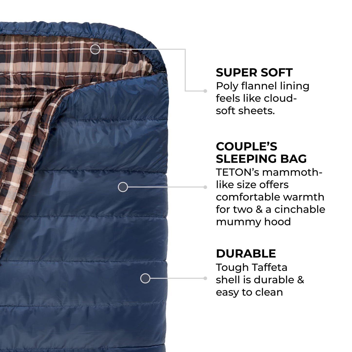 Teton Mammoth, 20 Degree Double Sleeping Bag, A Warm Bag The Whole Family can Enjoy. Great for Camping, Hunting and Base Camp. Compression Sack Included