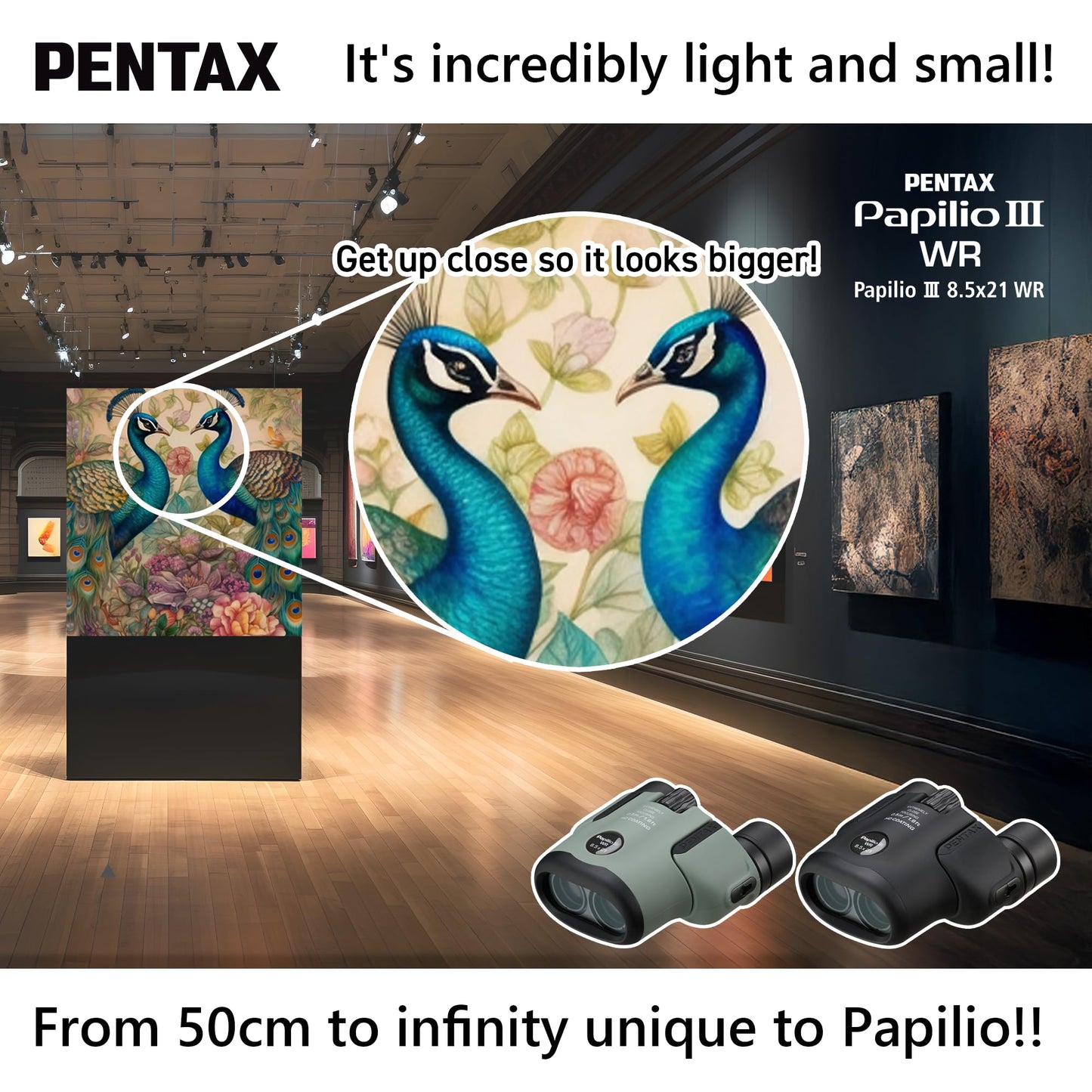 PENTAX Papilio III 8.5x21 WR Black, 50cm Close-up to Infinity Focus, Weather-Resistant Body, new HD Coating, Suitable for observing Tiny Objects, for Travel, Hiking, Concerts, Sports, Stargazing