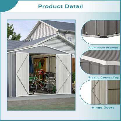 YOPTO 10x12 FT Outdoor Storage Shed with Floor Frame Kit,Metal Shed W/Double Lockable Doors,Garden Tool Storage House W/ 4 Air Vents & Sloped Roof,for Backyard,Patio,Lawn,Gray