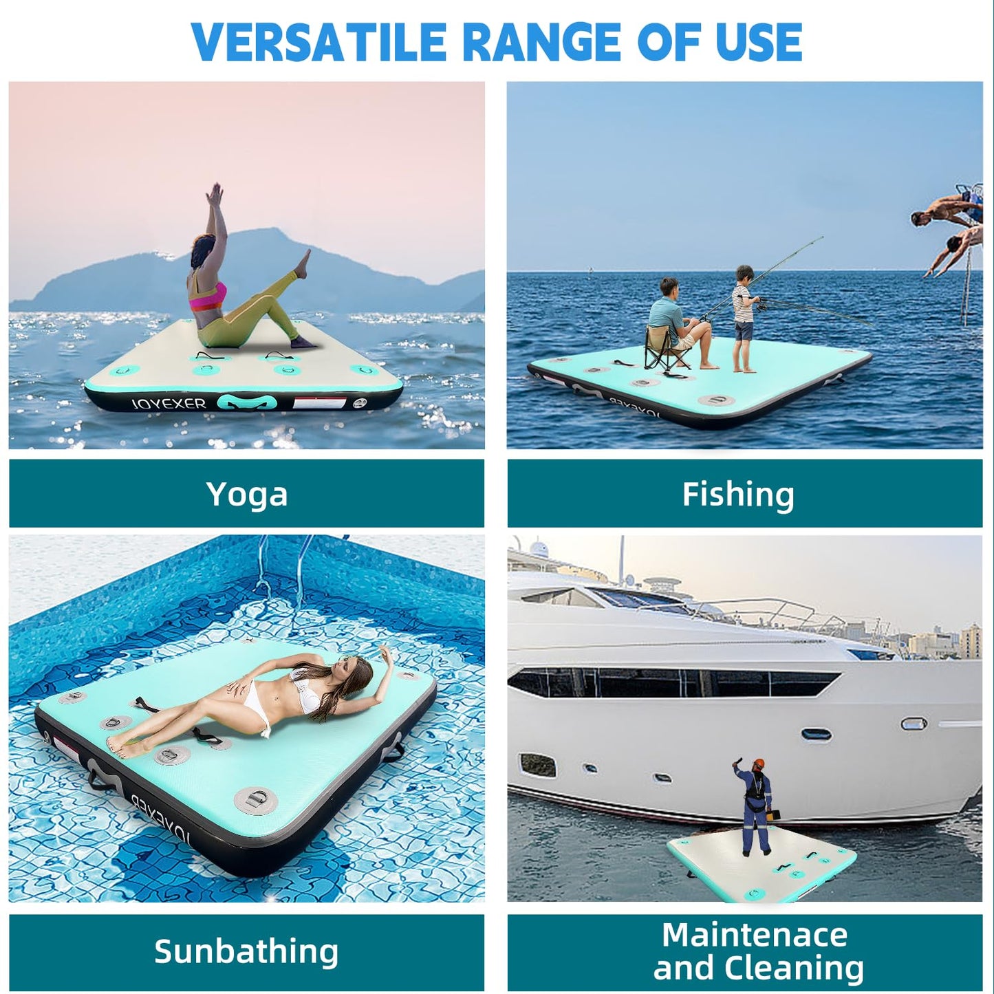 Inflatable Floating Dock, 8 x 6ft Air Dock Platform, Island Raft Mat with Rope Ladder & Non-Slip Surface for Lakes Beach Ocean