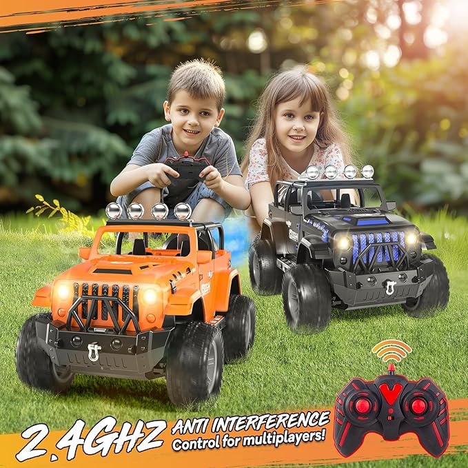 1:16 Remote Control Car with Spray Lights and Sound 2.4GHz Remote Control Jeep for Kids All Terrain Off-Road Jeep RC Car Toys Gift for Boys and Girls