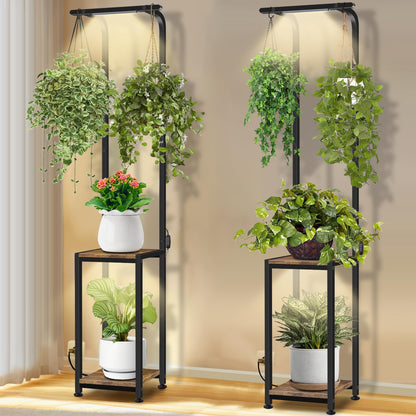 LAIDUOLEOE Plant Stand Indoor with Grow Light, 2 Pack Hanging Plant Stand Plant Shelf Indoor, 65'' Tall Plant Stands Plant Holders for Indoor Plants, Living Room, Bedroom, Balcony