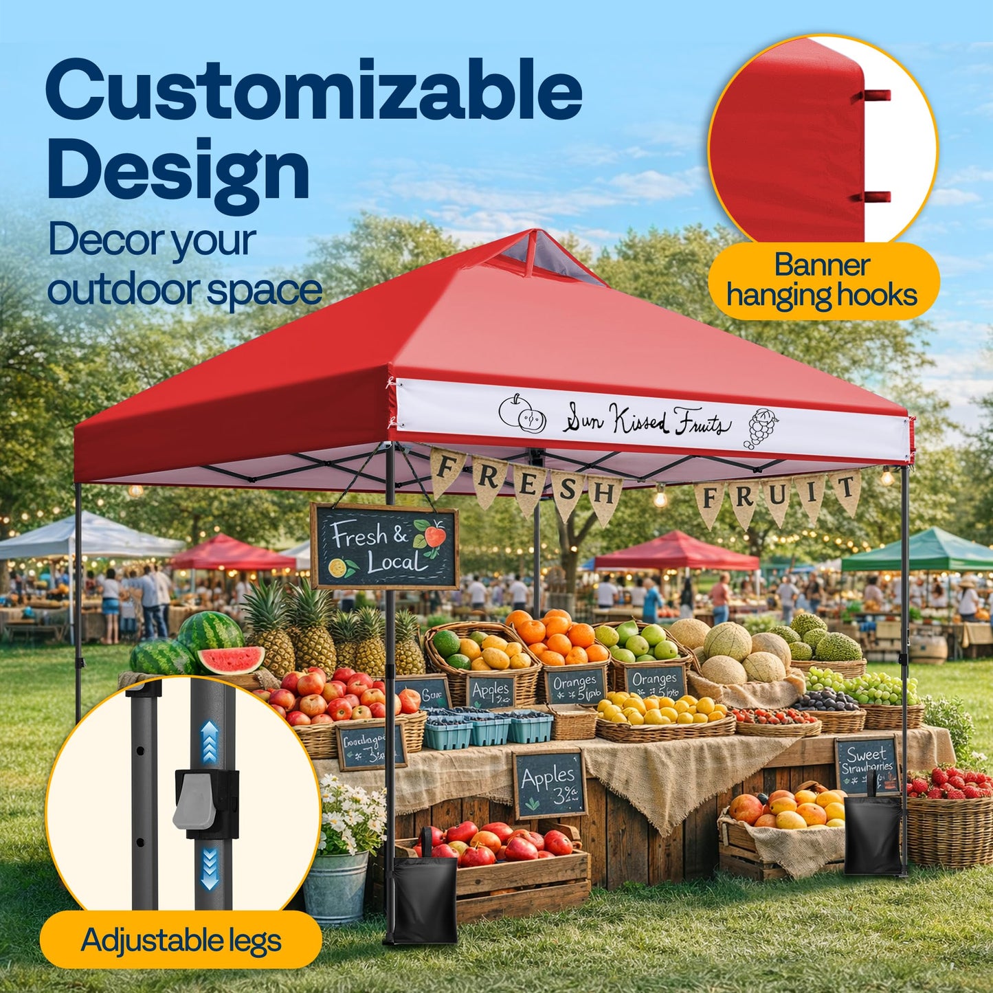 VIVOHOME 10x10ft Pop Up Canopy Tent One Push Setup Outdoor Portable Shelter Tent Heavy Duty with Wheel Carry Bag and 4 Sandbags, Red