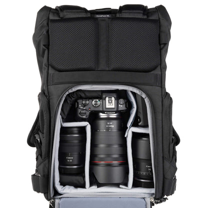 Think Tank FocusPoint 30L RollTop Camera Backpack - Golden Hour: Expandable Travel & Camera Backpack with Laptop Sleeve, Quick Side and Back Access, Rain Cover – Versatile Photography & Travel Bag