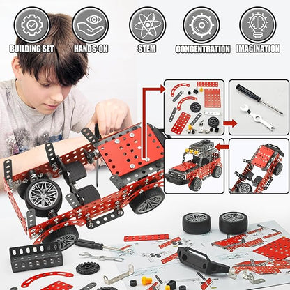 288PCS Metal Model Car Kits Erector Set Building Set for Kids Aged 8 and Up 4x4 and Off-Road Vehicle Model Car Kits Toy Playset Birthday Gift for Boys 8-12 13 14+ Years Old SUV Truck for Adults